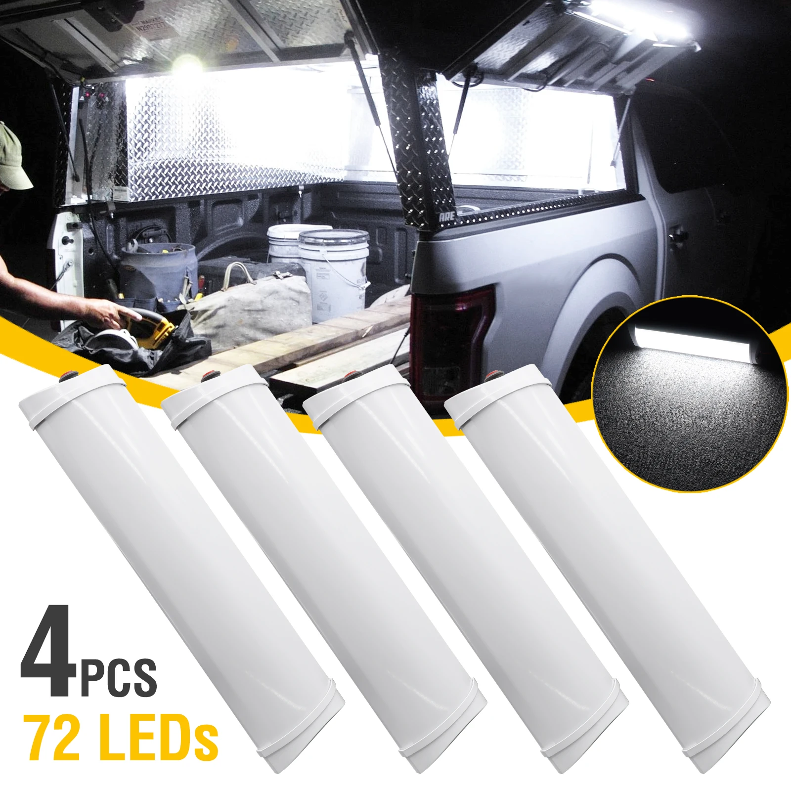 

4x 12V Interior LED Light Bar White Lamp 288-LEDs Universal Strip Light for Motorhome Car Camper Van Caravan Boat ON/Off Switch