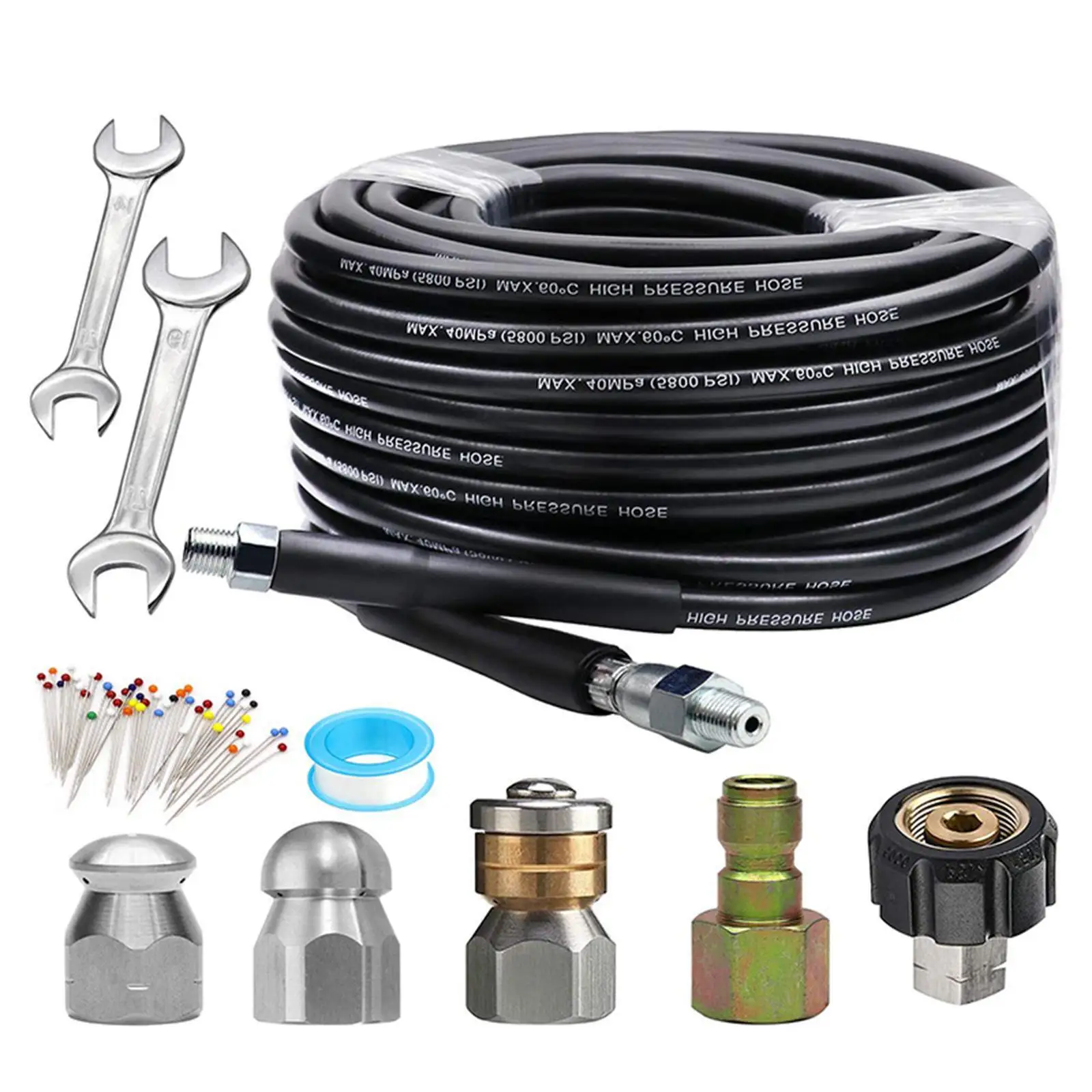 

High Pressure Washer Sewer Nozzle 1/4 inch Drain Hose Cleaning Hose Kit 15M