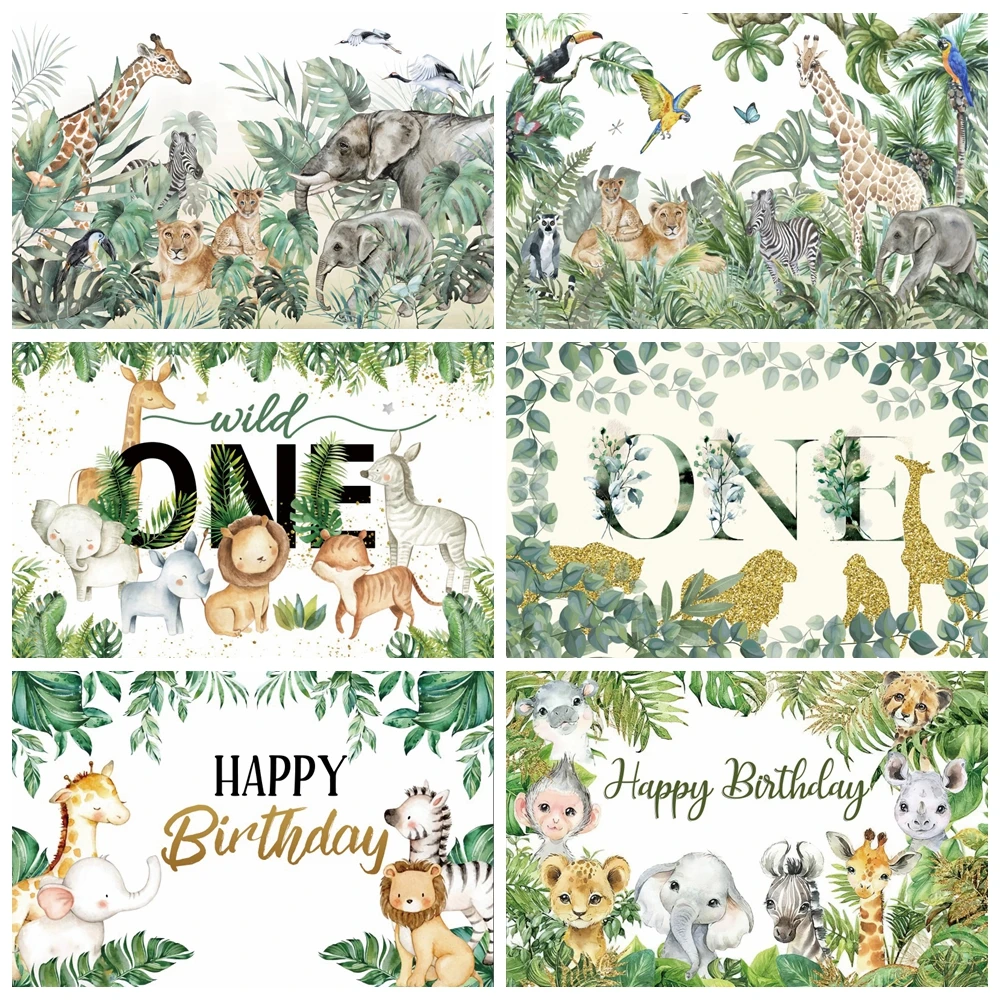Watercolor Tropical Jungle Wild Animal Safari Birthday Party Customized Photo Background Baby Shower Photographic Backdrops