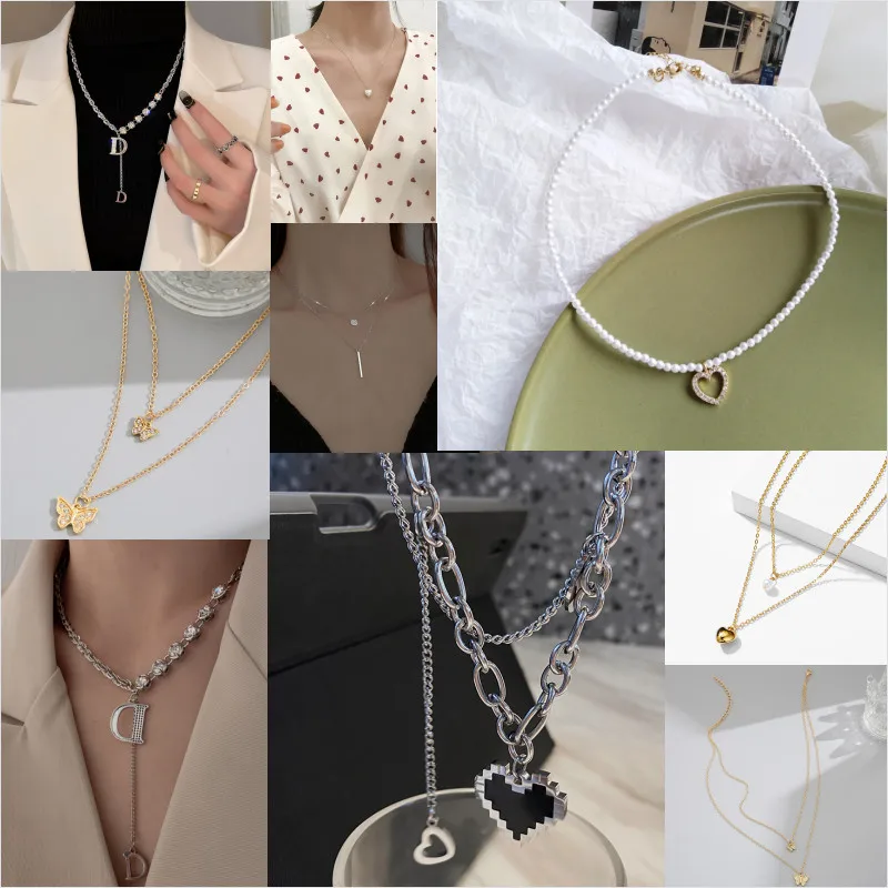 

Women Creative Butterfly Pearl Heart Pendant Multilayer Necklace Simple Jewelry