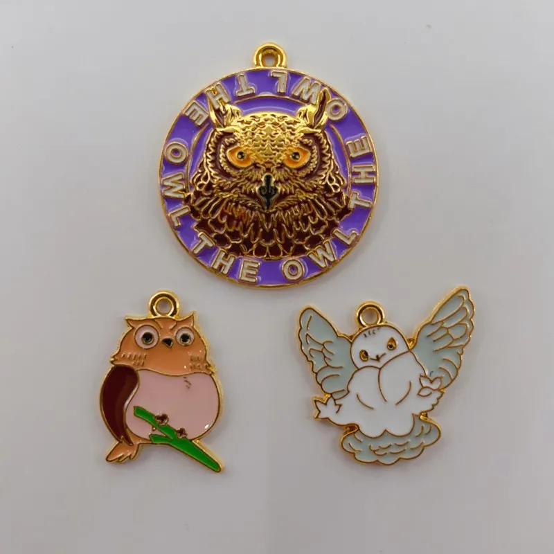 

10pcs alloy enamel owl jewelry production loose cute bird pendant earrings animal accessories Diy craft supplies materials