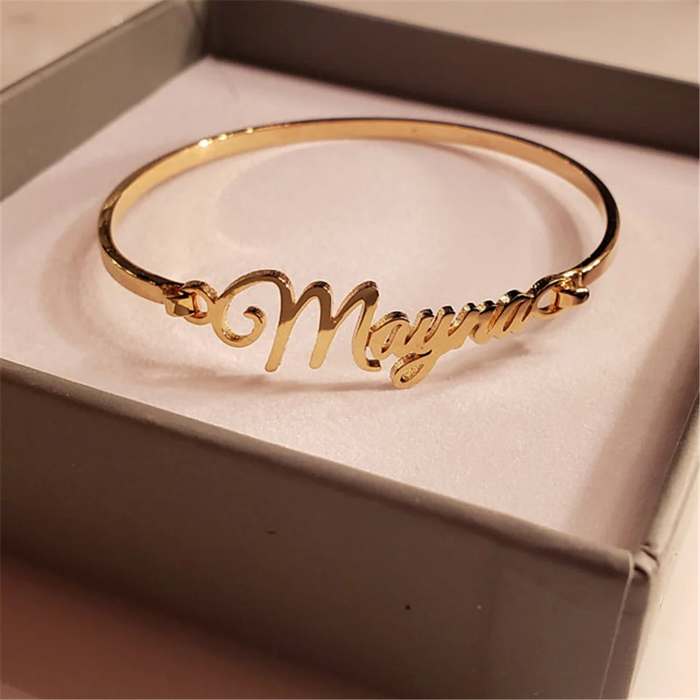 

Custom Name Bracelet Personalized Custom Nameplate Cuff Bangles Women Men Rose Gold Stainless Steel Jewelry Gifts