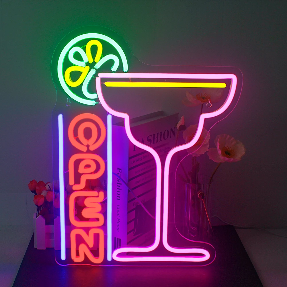 Бокал Для Открытого Вина Неоновая Вывеска Дневной Свет Освещение Бара Украшение
