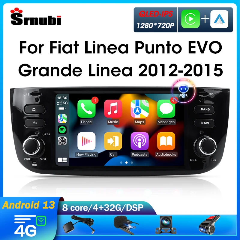 Srnubi 2 Din Android 13 Car Radio for Fiat Linea Punto EVO 2012 - 2015 Multimedia Player GPS Navigation Carplay 6.9'' Head Unit