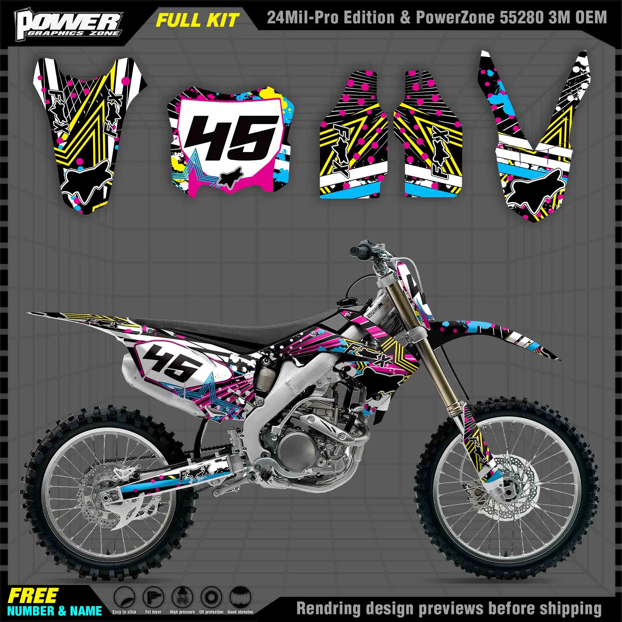 

PowerZone Custom Team Graphics Backgrounds Decals Stickers Kit For HONDA 2010 2012 2013 CRF250R 2009 2010 2011 2012 CRF450R 008