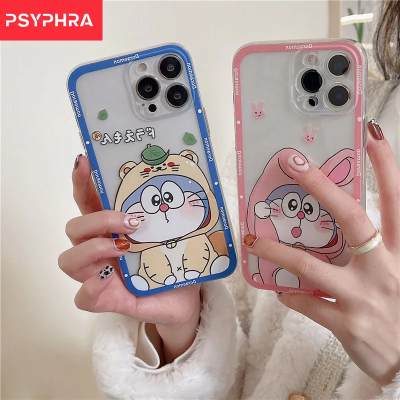 

Cartoon Anime Doraemon Transparent Phone Case for iPhone 13 12 mini 11 Pro Max 5S 6S XR X XS 7 8 Plus SE 2020 Protective Case