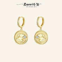 bamoer u 925 sterling silver lucky mouse cz hopp earrings plated in gold new fashion ear hoops jewelry