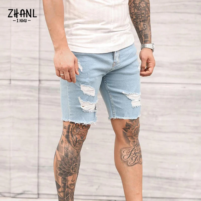 New Men's Jeans Short Loose Straight Pants Street Hip-Hop Jeans Men's Beach Denim Summer Casual Sports Denim Shorts Slim Men