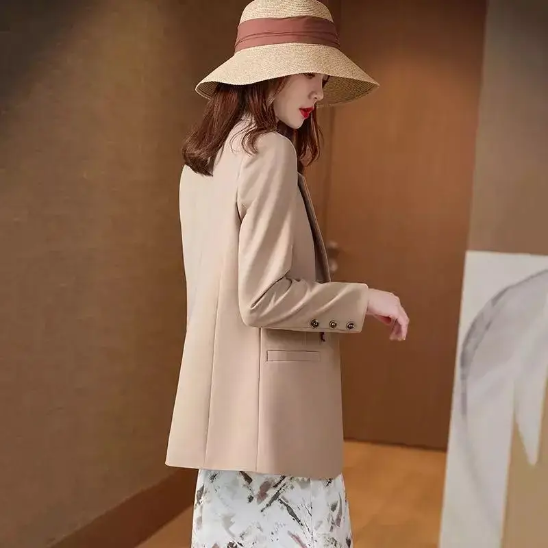 Women Blazer Vintage Notched Collar Pocket 2022 Autumn Fashion Office Blazers Double Breasted Female Casual Jackets Suits Coat