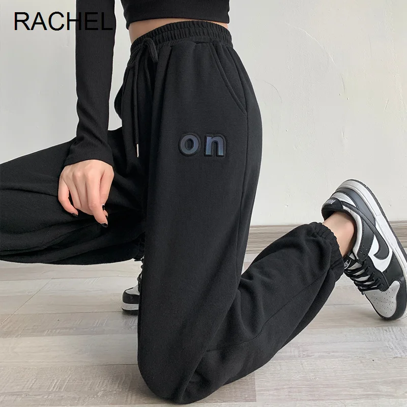 

Темно-серые спортивные брюки, женские свободные повседневные спортивные брюки с высокой талией, на весну и осень, 2021