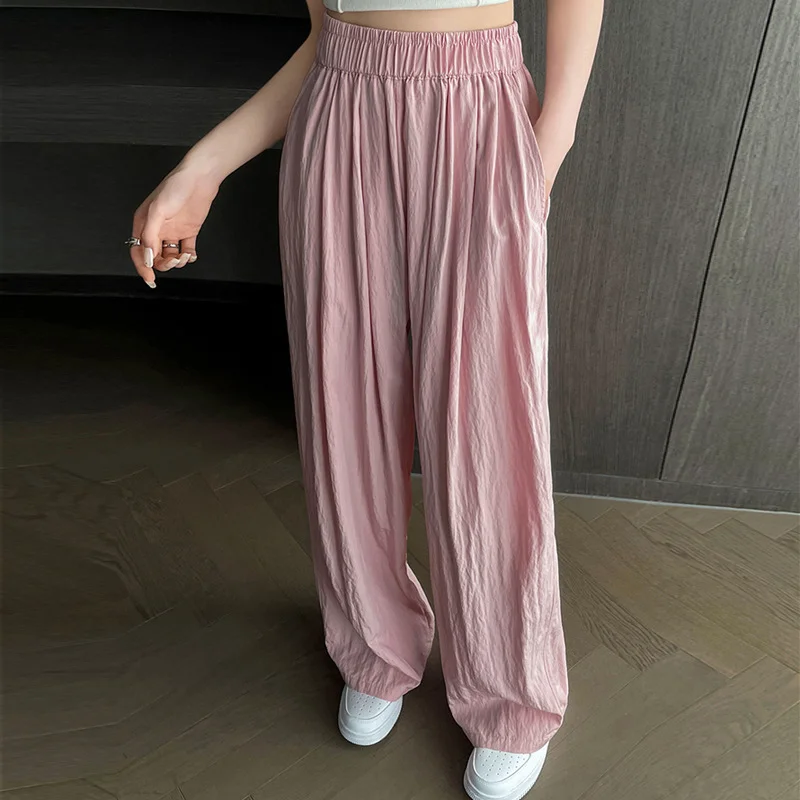 

Ice Silk Wide Leg Pants Women's 2023 Summer High Waist Drop Japanese Lazy Pants Cotton Hemp Casual Pants