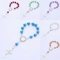 handmade 6 colors catholic glass pearl prayer beads silver cross rosary bracelet fashion anniversary gifts for unisex