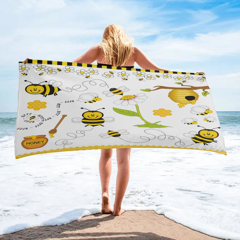 

Bee Cartoon Large Bath Towel Camping Bathroom Accessories Microfiber Beach Towel Home Bath Towels for Adults Kids