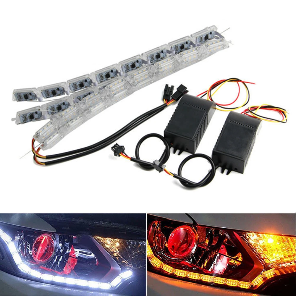 

2Pcs Universal Flexible Car LED Daytime Running Light Strip DRL 12V Crystal Eyes Flowing Turn Signal Light for Auto Headlights