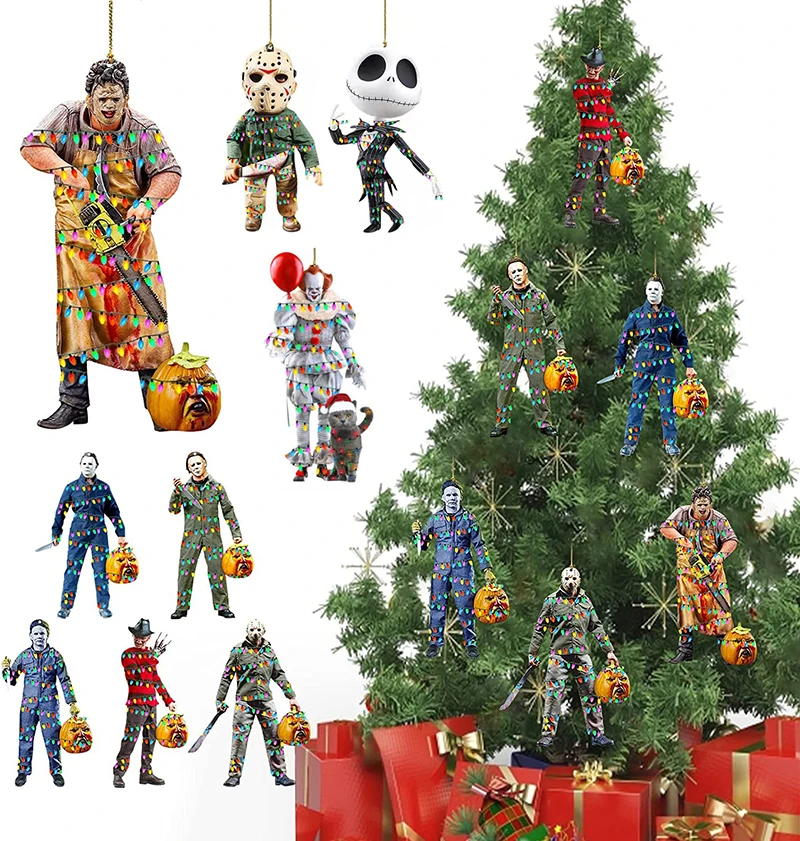 

Christmas Hanging Pendant Zombies Acrylic Charm Xmas Tree Ornament Car Interior Halloween Party Favor Supplies Home Decorations