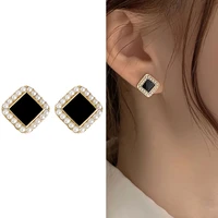 pearl square stud earrings s925 silver korean pearl elegant fashion retro for ladies girls holiday party jewelry gifts