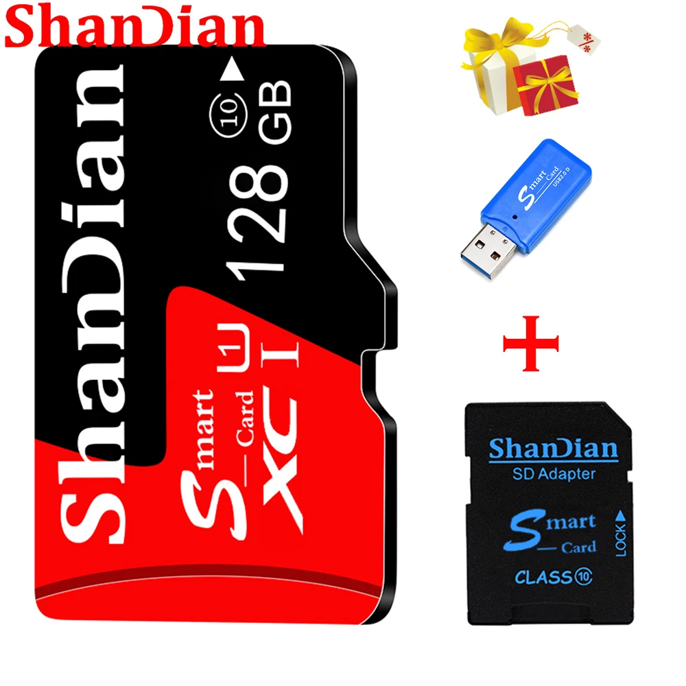 

SHANDIAN High Speed Mini TF 32GB Free gift card reader 64GBSD/TF Flash Card Memory Card 128GB 16GB 8GB for Phone Camera Computer