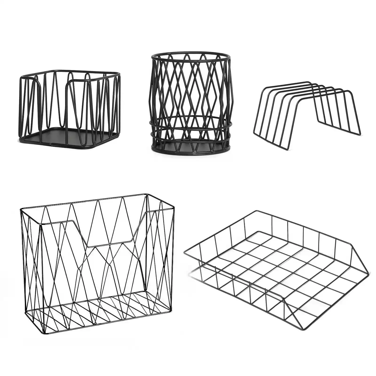 

Office Supplies, 5 Piece Desk Organizer Set (Black)