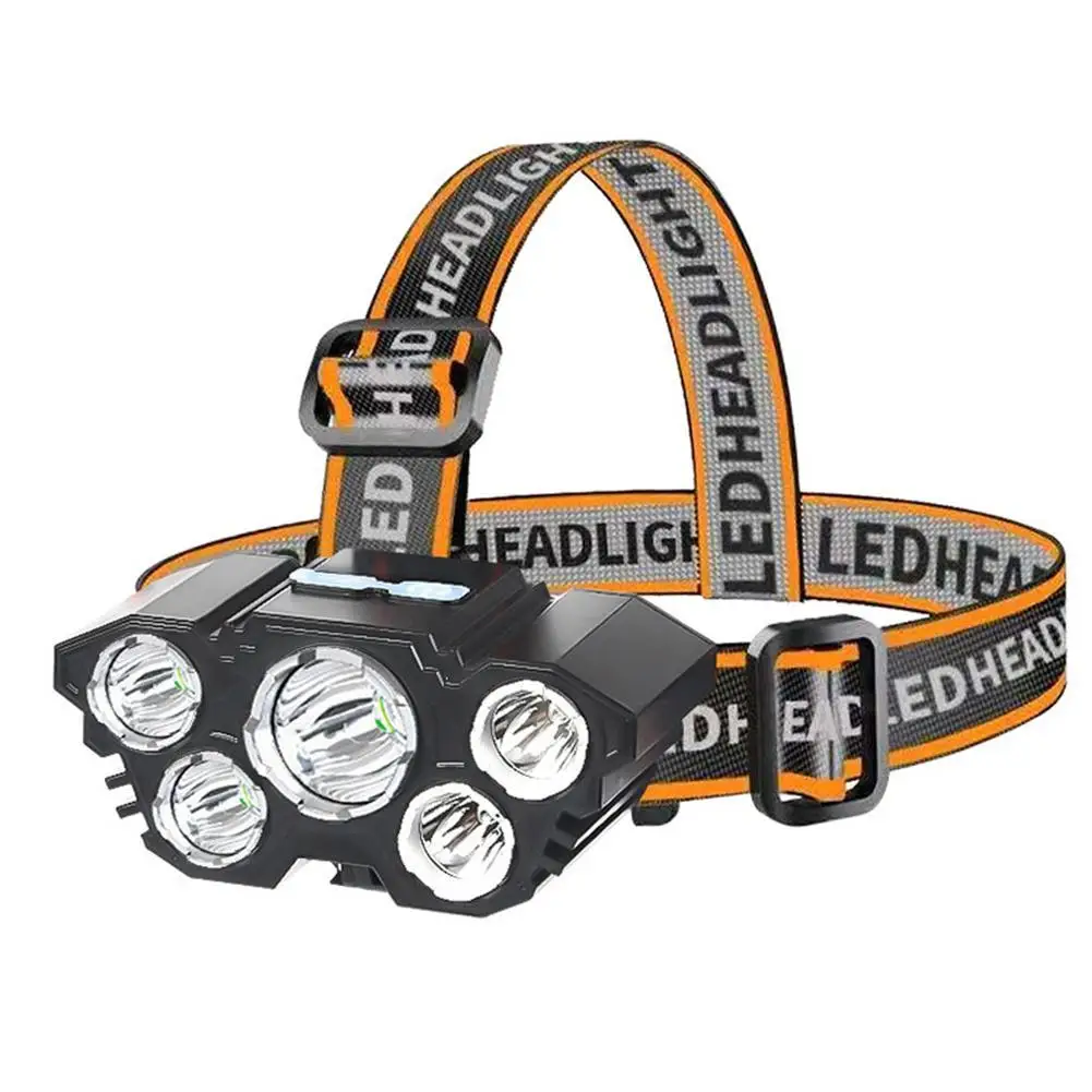 

Super Bright 5 LED Headlamp 3 Modes Built-in 18650 Battery USB Rechargeable Waterproof LED Headlight for Outdoor Camping Hunting