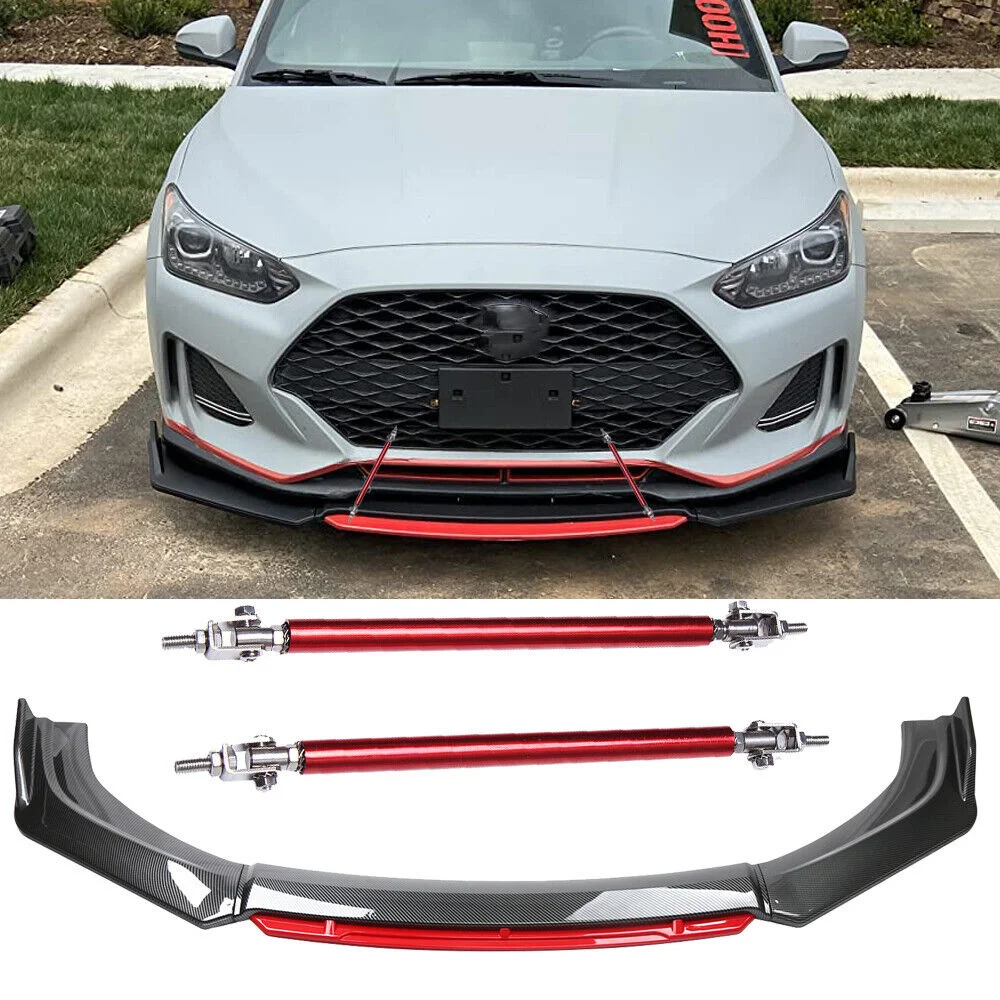 

Front Bumper Lip Body Kit Spoiler Splitter Strut Rods For Hyundai Veloster 12-21
