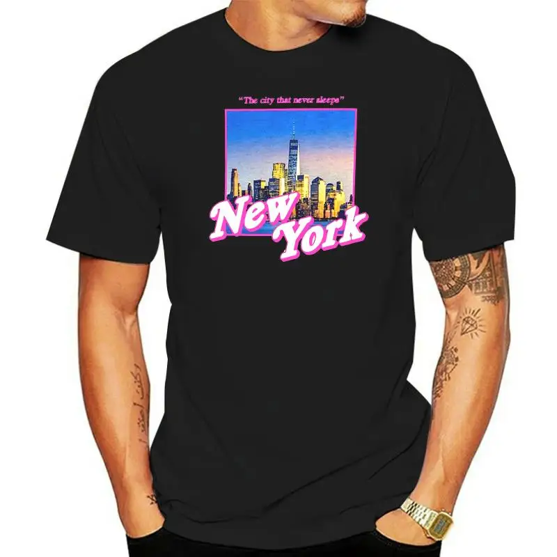 

Футболка Нью-Йорк с неоновым городом, сувенирная Ретро футболка Нью-Йорк Америка, Топ в стиле 90-х, крутая футболка