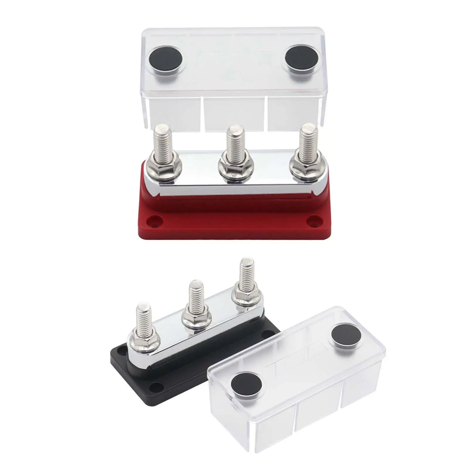 

Terminal Busbar Box with Dust Cover 600A Bus Bar 3/8" 3 Stud 48V DC Positive and Ground Busbar Easily Install for RV Car Truck