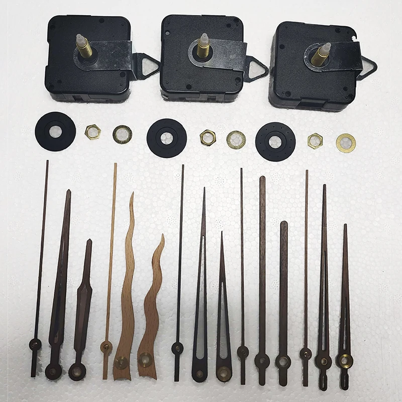 

3sets 12888 Silent Clock Movements+ 5 Hands+ 3 Hooks+ 3sets of parts for Wall Clock 23mm Shaft Wood Needles Step Mechanism DIY