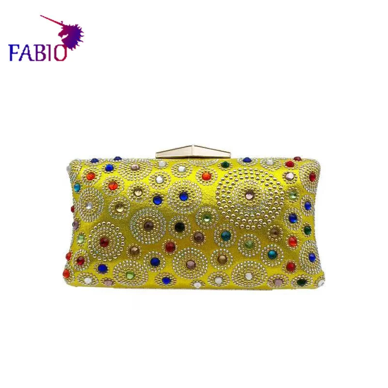 

African mama multi-color bright diamond design ladies bag Dinner dress with elegant ladies clutch bag