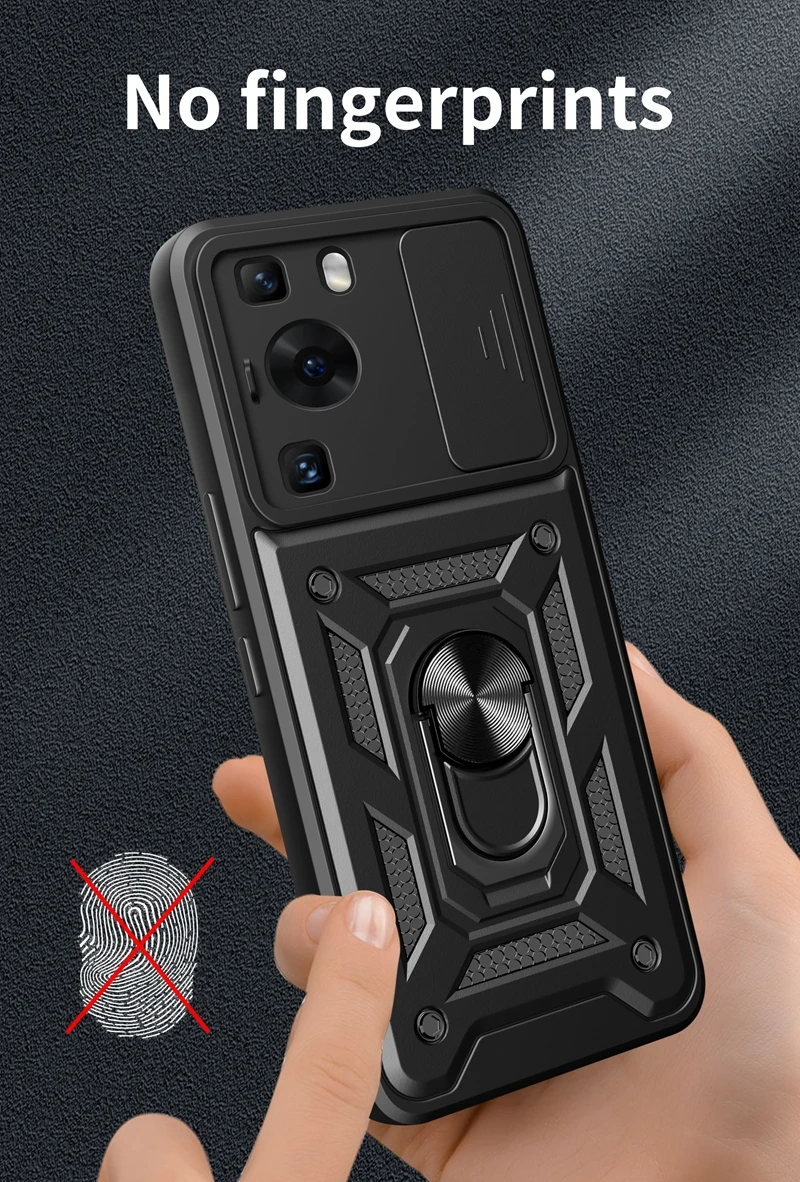 Фото Чехол для Huawei P60 Pro 4G, противоударный бронированный чехол с кольцом, подставкой, бампером, силиконовые чехлы для Huawei P60 P 60 P60Pro 4G, задняя крышка с скользящим объективом №4