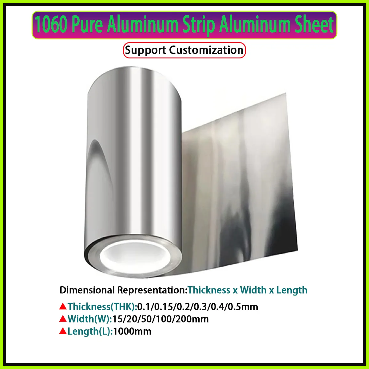 AL1060 Алюминиевая полоса Алюминиевая фольга Тонкая листовая пластина Материал «сделай сам» Thk0.1/0.15/0,2/0,3/0.4/0,5 мм W15/20/50/100/200 мм L1000 мм