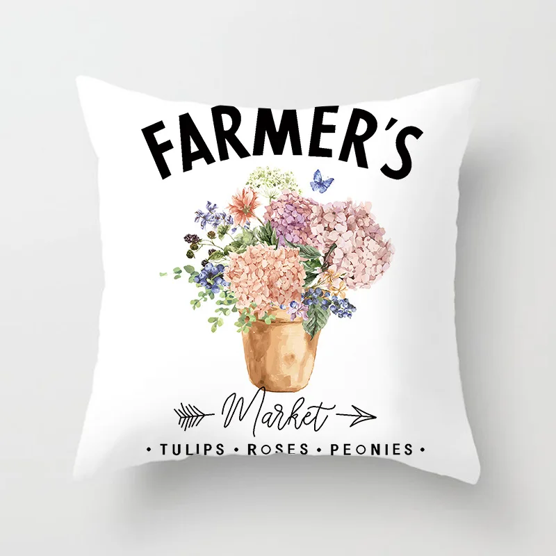 

Home Decor Floral Market Cushion Cover Decorative Polyester Office Sofa Car Throw Pillowcase Farmhouse Pillow Cases 45x45cm