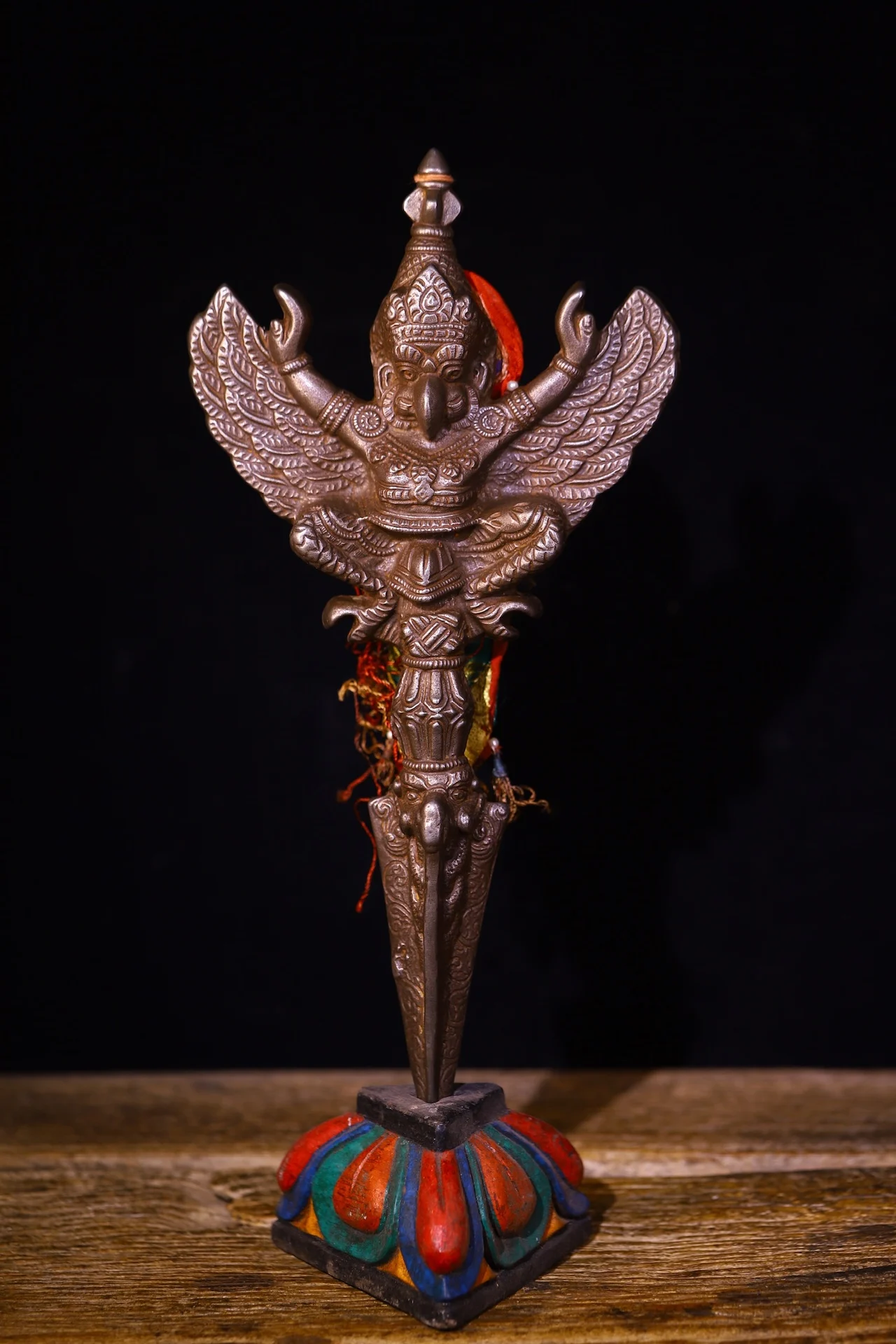 Коллекция тибетских храмов 16 дюймов старые дождевики Cinnabar GARUDA Puba Vajra Будда Dorje