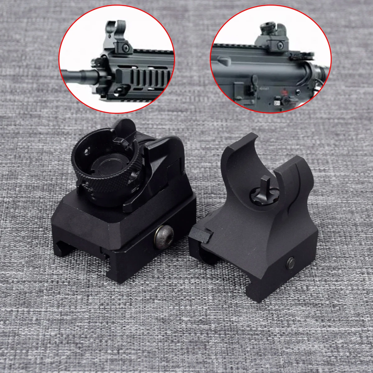 

Tactical HK 416 Style Picatinny Iron Sight Set Low Profile Metal Front Rear Hk Diopter Scope Paintball Shooting Hunting Sights