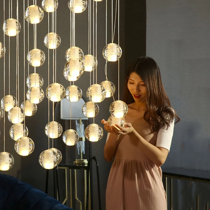 

Nordic Luxury Crystal Ball LED Pendant Lamp for Indoor Decor Living Room Hotel Villa Stairs Luxury Decor Hanging Light Fixture