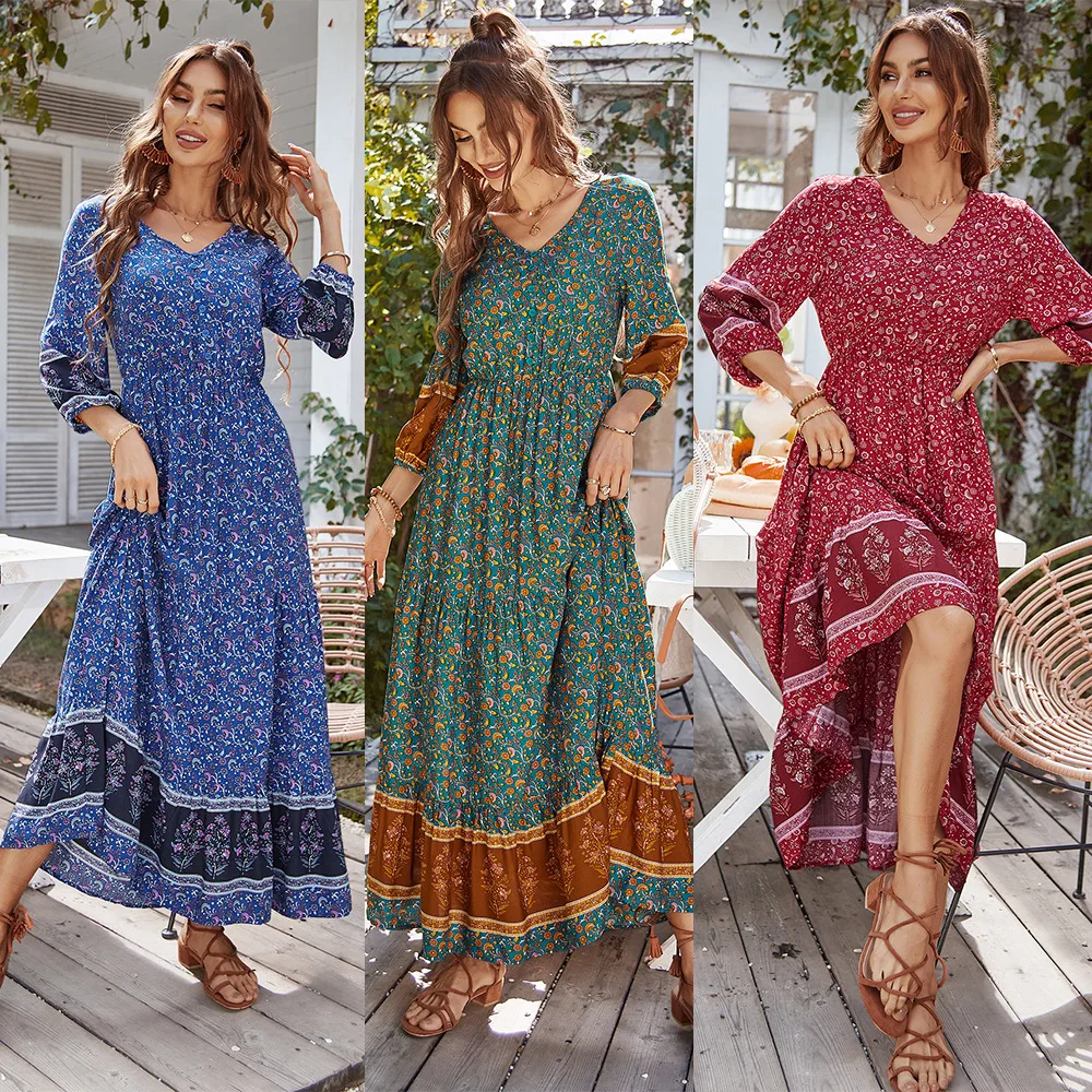 

2022 Summer Bohemian Woman Dress Casual Holiday Party Dress Big Swing Skirt Dresses for Women