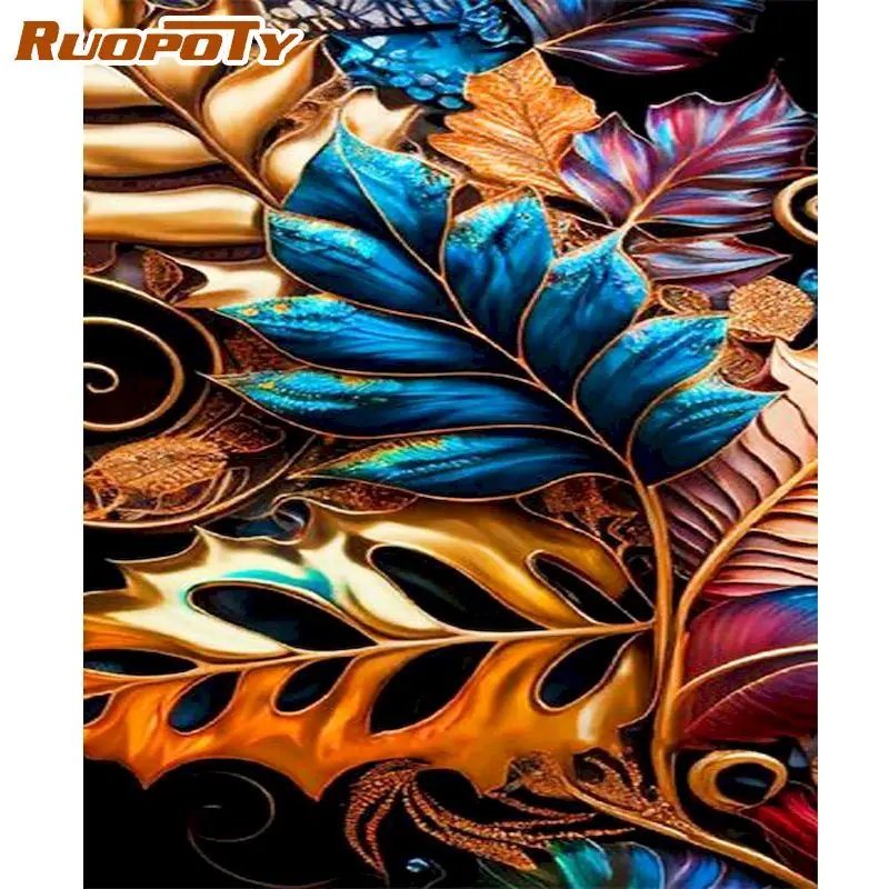 

RUOPOTY Painting By Numbers Kits For Adults Beginner Acrylic Paint On Canvas Leaf Picture Draw By Numbers For Home Decors Diy Gi