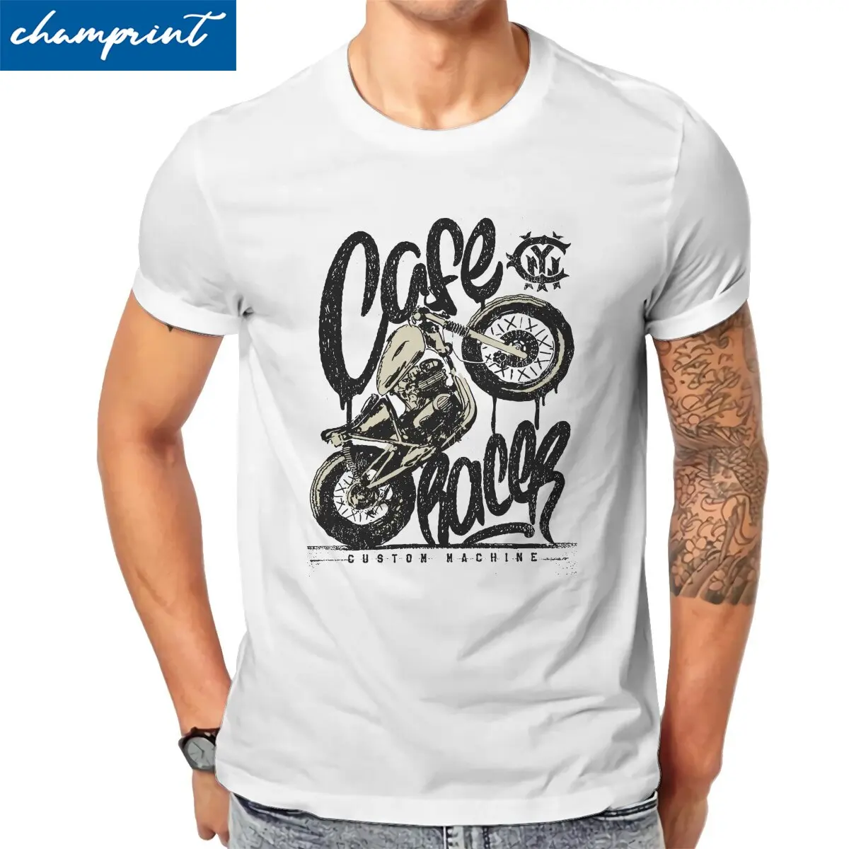 

Happiness Cafe Racer Vintage Moto Custom Motorcycle T-Shirts for Men Pure Cotton T Shirts Short Sleeve Tees Plus Size Clothes