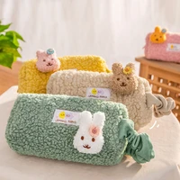 kawaii lambswool pencil case kawaii plush pen bag 3d animal soft touch cosmetic bag storage pouch school stationery organizer