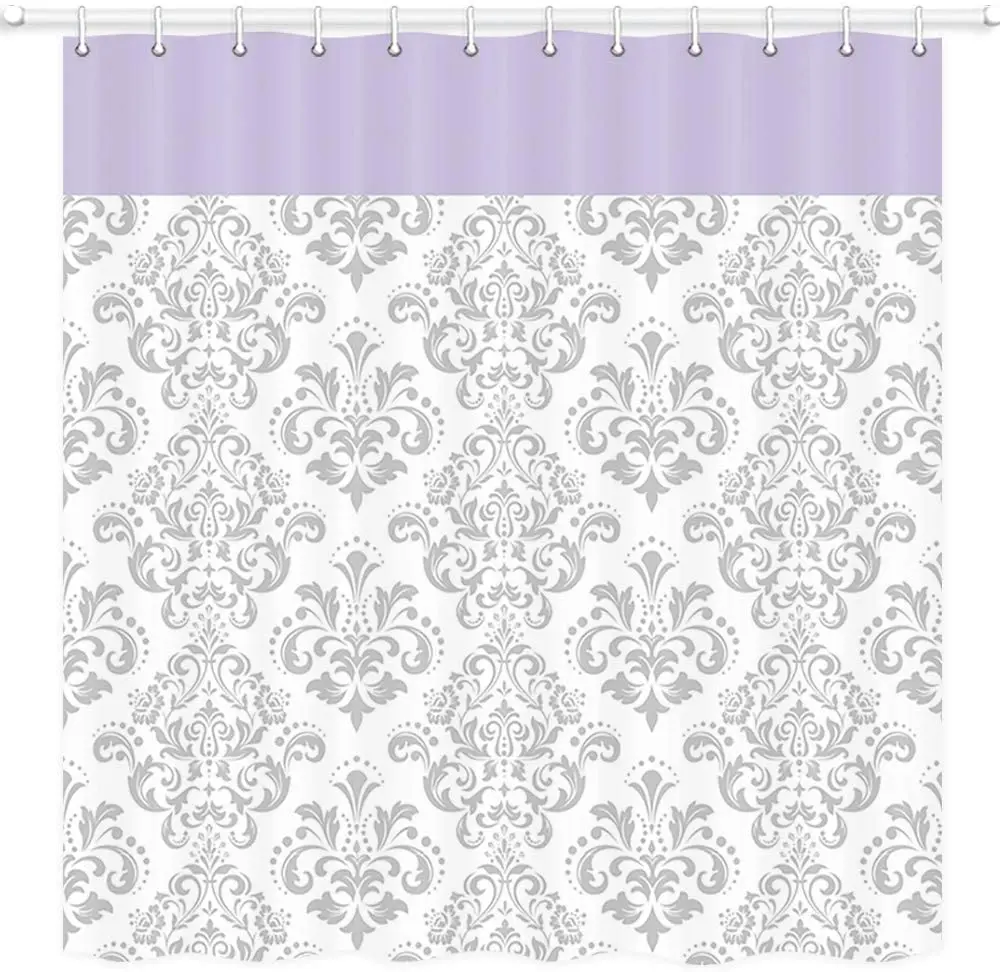 

Занавеска для душа с цветочным рисунком, Серый Белый дамасский узор, Полиэстеровая ткань, занавеска для ванной комнаты, комплект с крючками,...