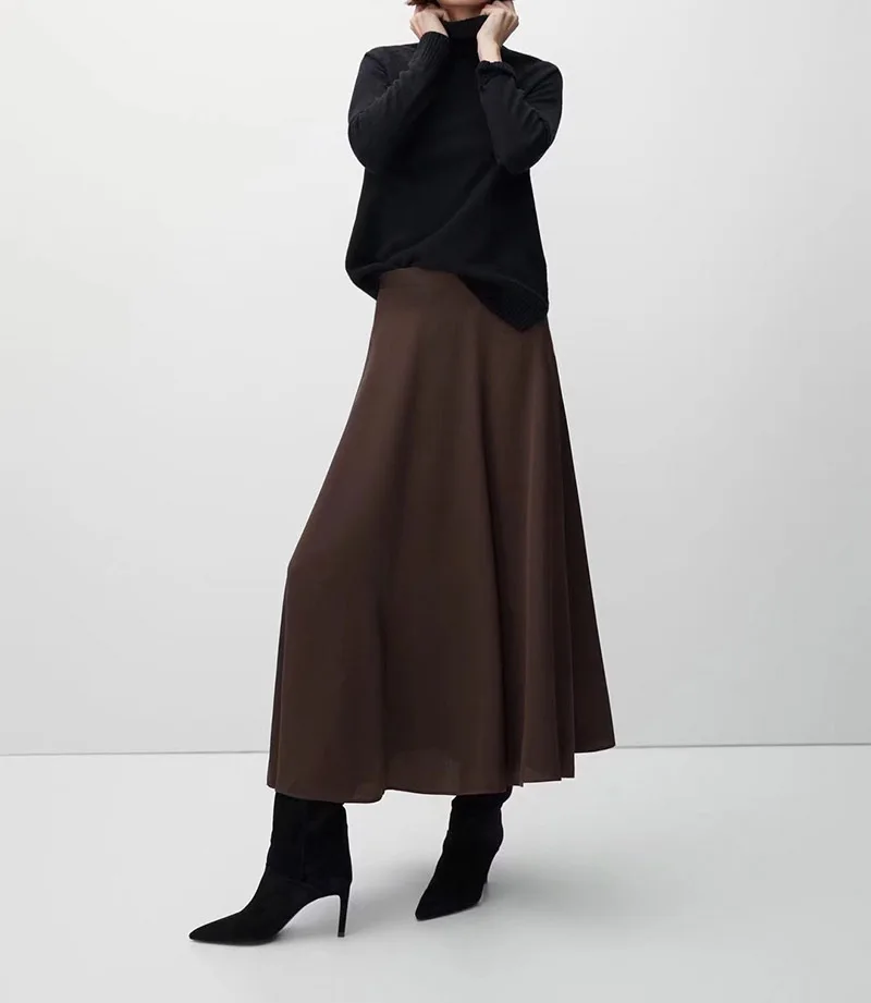 

Women All-match Midi Skirts Solid Color A-Line Simple Casual Zipper High Waist Female Fashion Long Skirt Spring New 2022