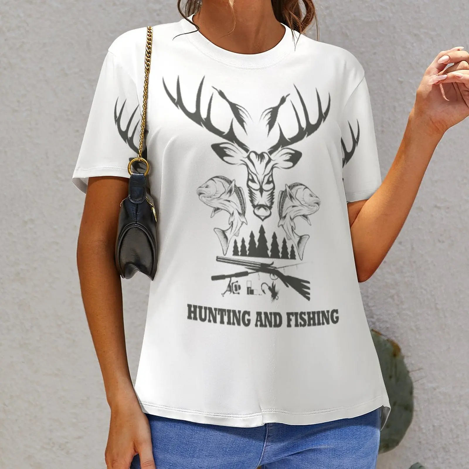 

Graphic Vintage Hunting And Fishing in Vintage Emblem Design Antler Horns Mallard Pine Tree (3) Tees top Quality Travel Eur S