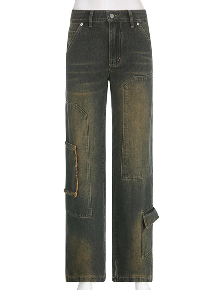 

Hot jeans,2023 Straight Vintage Jeans y2k Clothes Fur Trim Pocket Low Waist Denim Pants Korean Fashion Aesthetic 2000s Retro