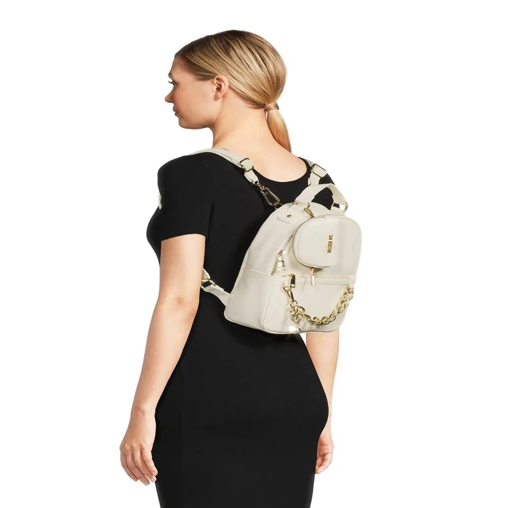 Women`s Chain Accent Backpack with Removable Pouch Black