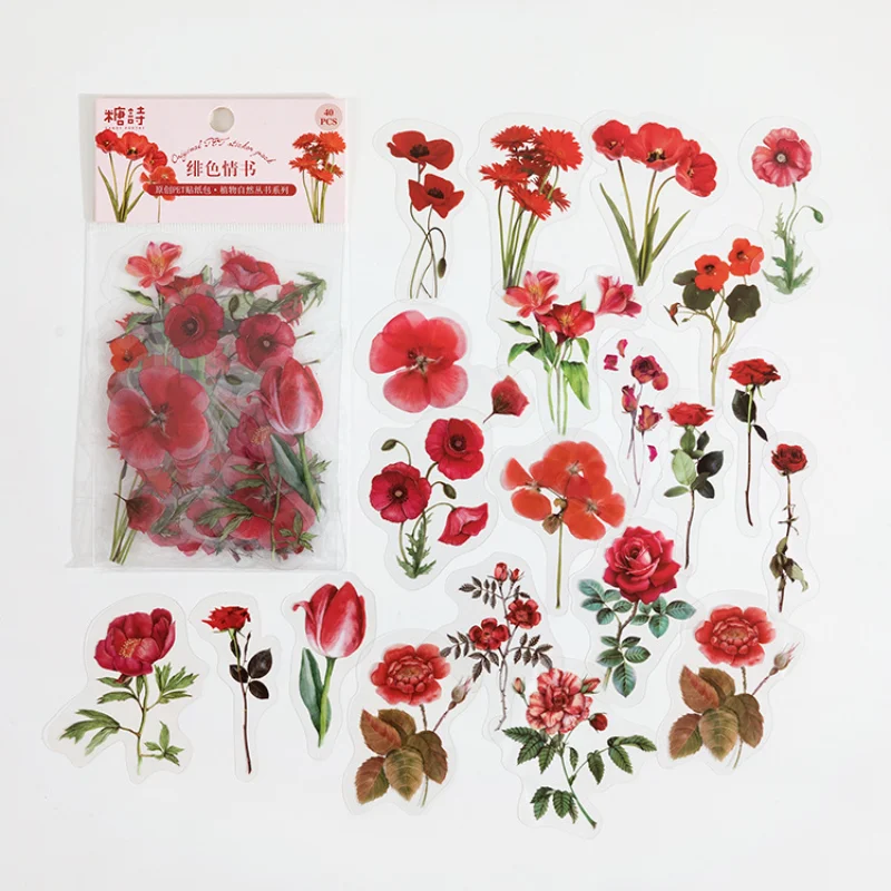 

1 Set Waterproof PET Flower Stickers Cute Stationery Sticker Decorative Label for Scrapbooking Album Student School Supplies