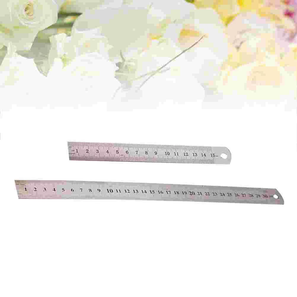 2Pcs Stainless Steel Ruler Double Side Measuring Scale Mark Straight 15cm/30cm Ruler for School Drawing