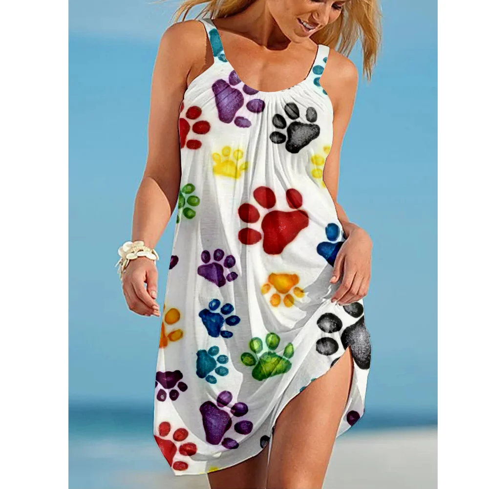 

2022 Summer New Cute Little Animal Print Wide Brimmed Suspender Skirt Women's Sleeveless Dress