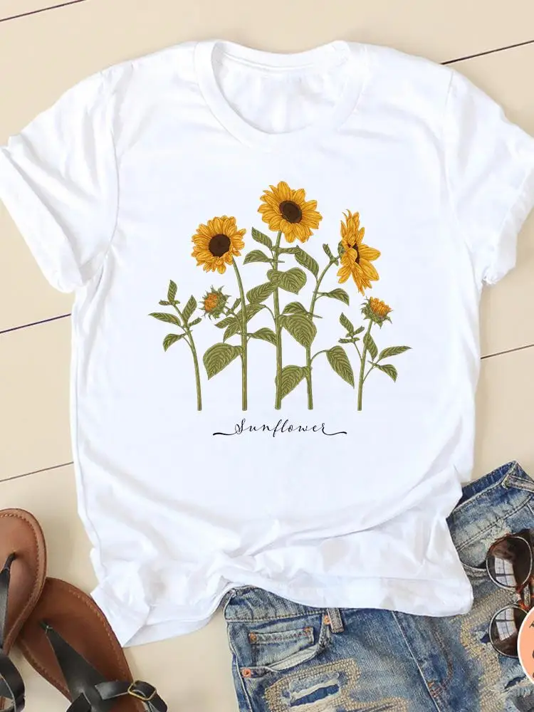 

Flower Letter Trend 90s Short Sleeve Fashion Women Print T Clothing Ladies Casual Female T-shirts Clothes Graphic Tee