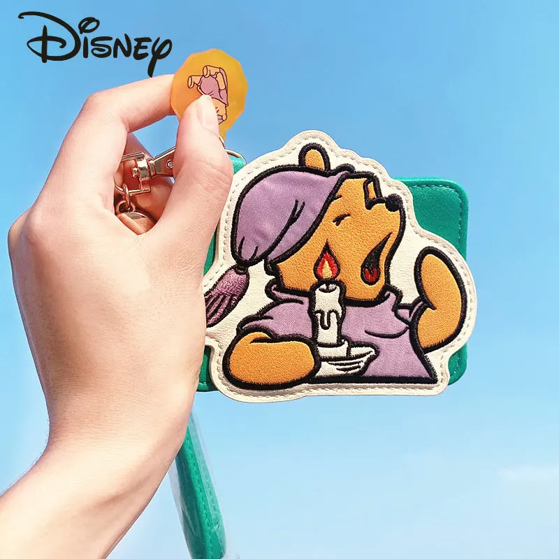 Disney Bear Pooh Punner's New Card Bag Luxury Brand Fashion Women's Card Pinch Cartoon Cute Embroidery 3D Children's Card Bag