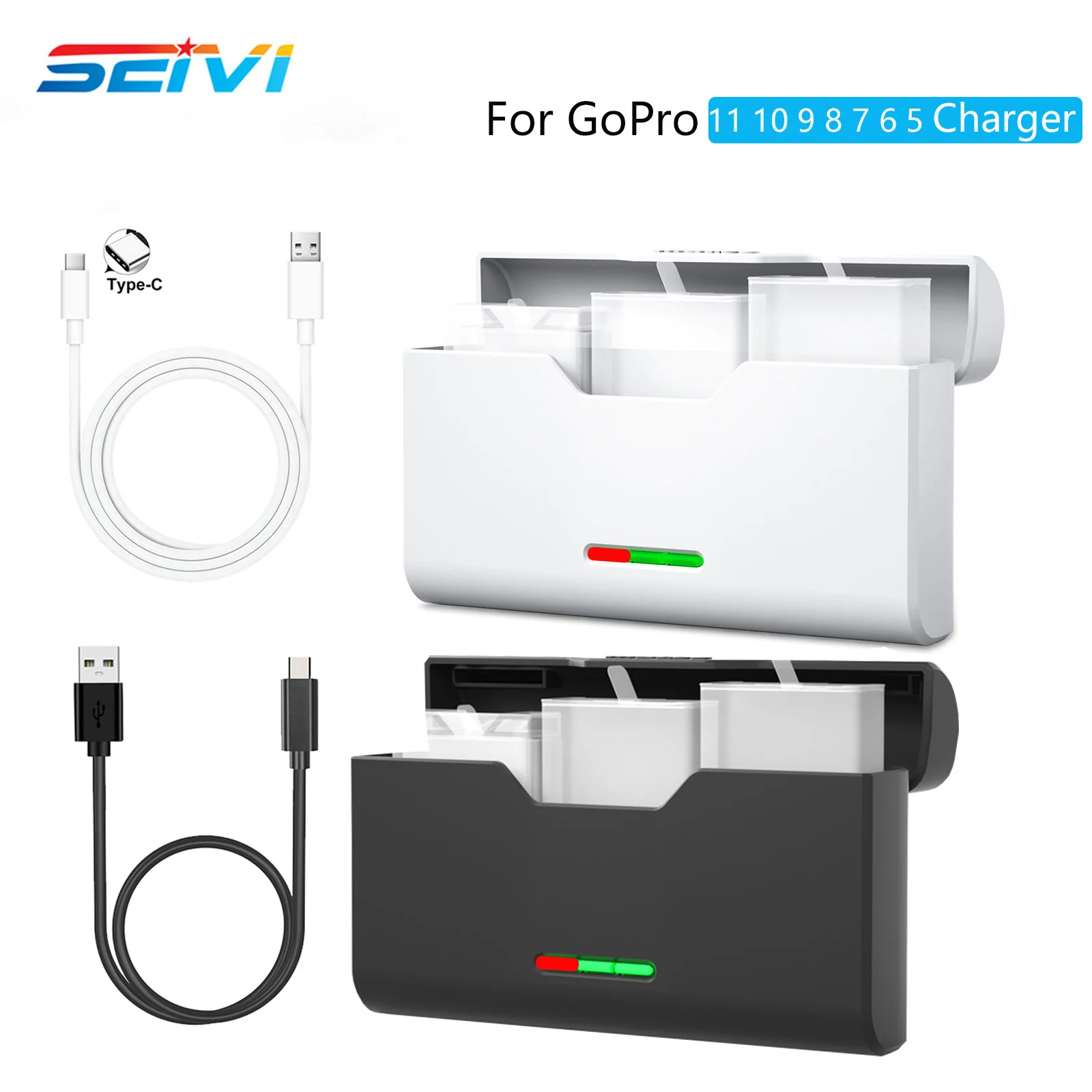 

New For GoPro 11 10 9 8 7 6 5 3 Way Smart Charging Case Rechargeable Battery Storage Box For Gopro Hero 11 10 5