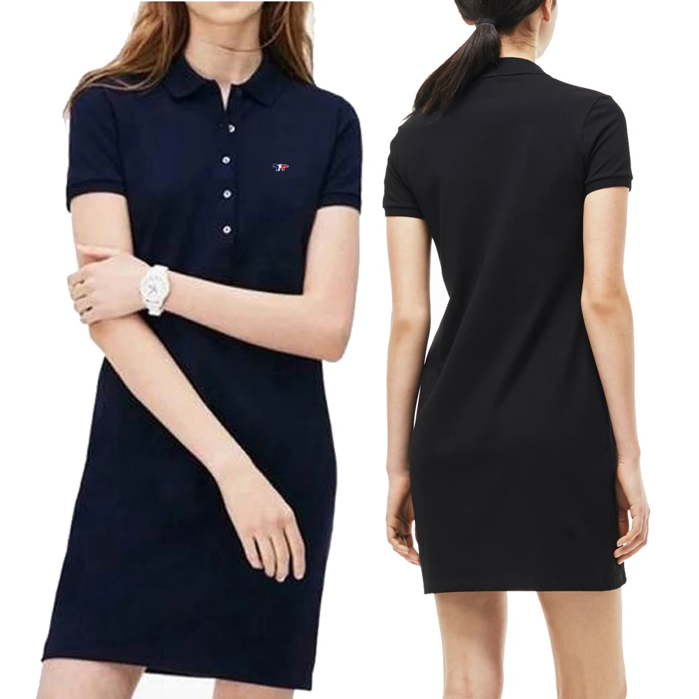 

2020 Summer Ladies Dress Mid-Length Dress T-Shirt Women Short Sleeve Casual Polo Neck Solid Color Elegant Tops Clothing